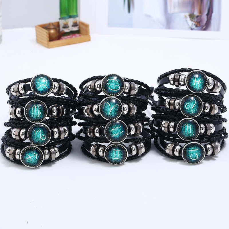 12 Constellations Vintage Leather Bracelet